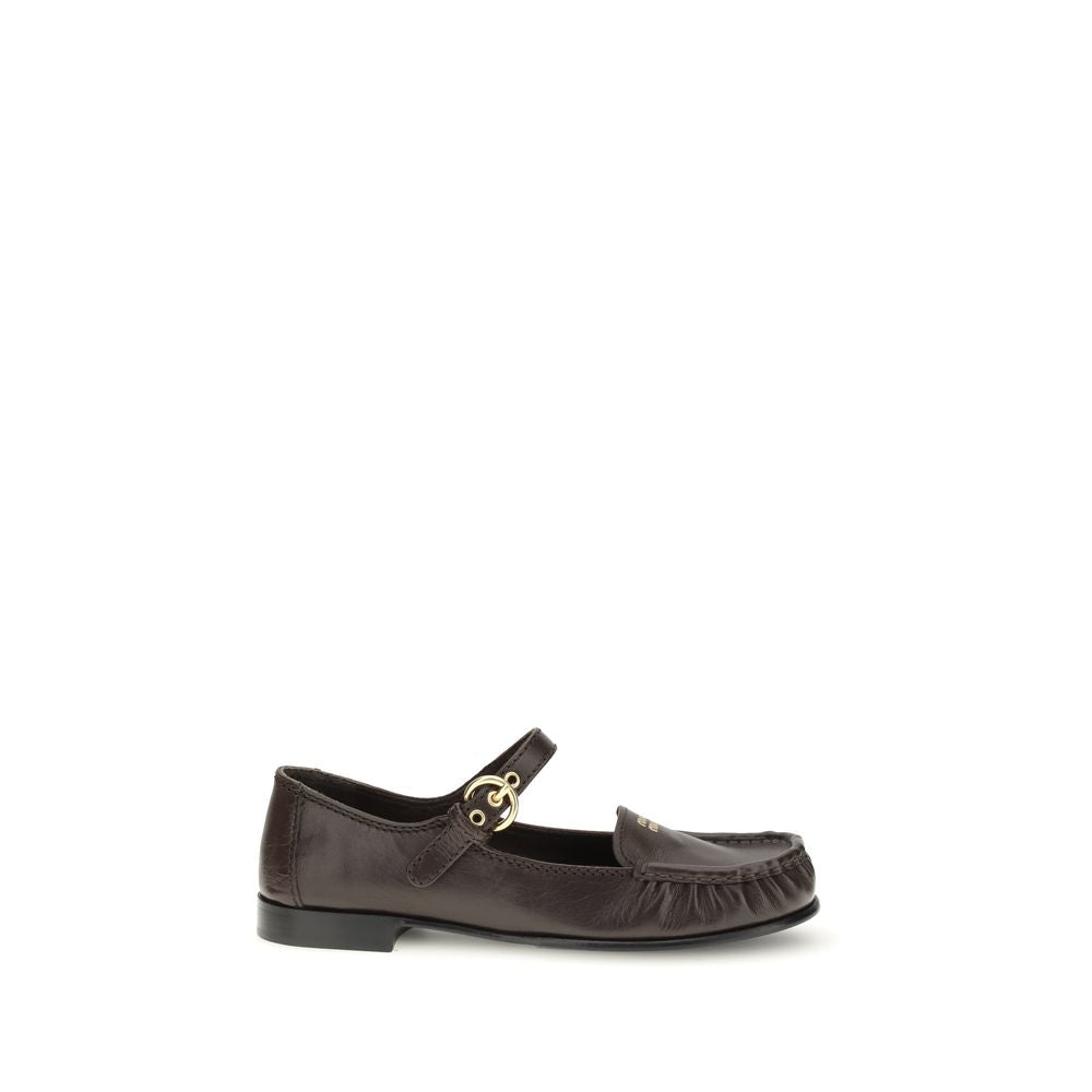 Brown Leather Slip-On Loafers with Buckle Detail