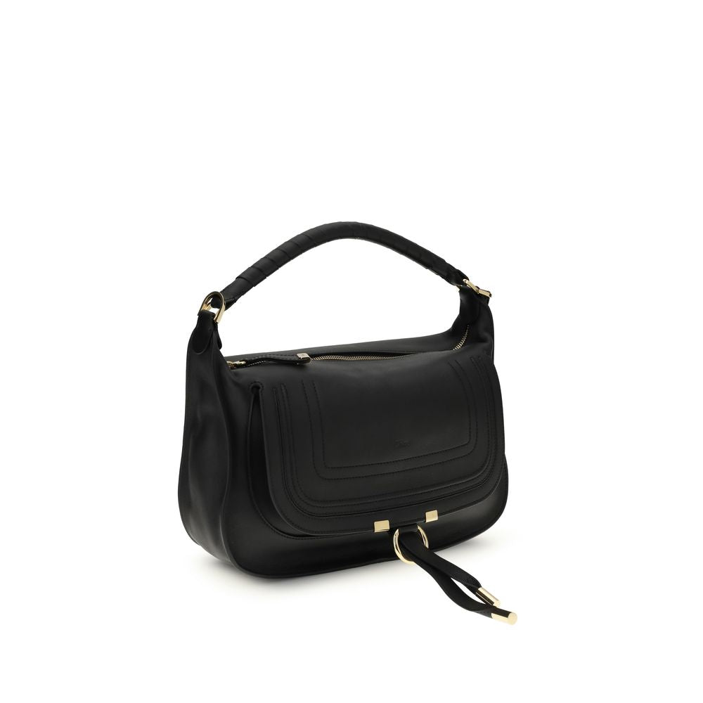 Schwarze Leder-Schultertasche Marcie Small