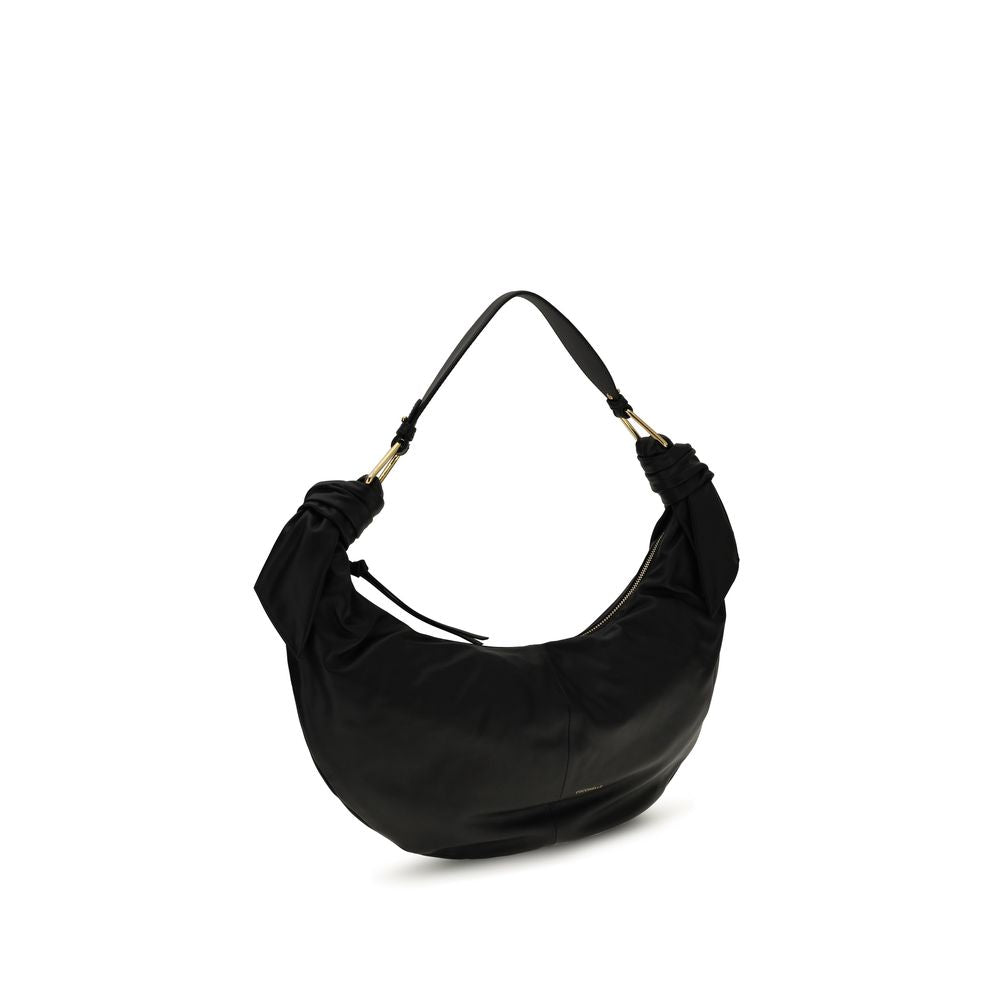 Schwarze Furoshiki Umhängetasche aus Leder mit Reißverschluss