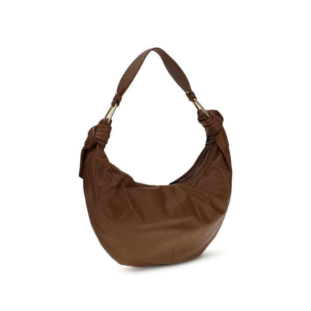 Brown Leather Furoshiki Shoulder Bag with Zipper Closure