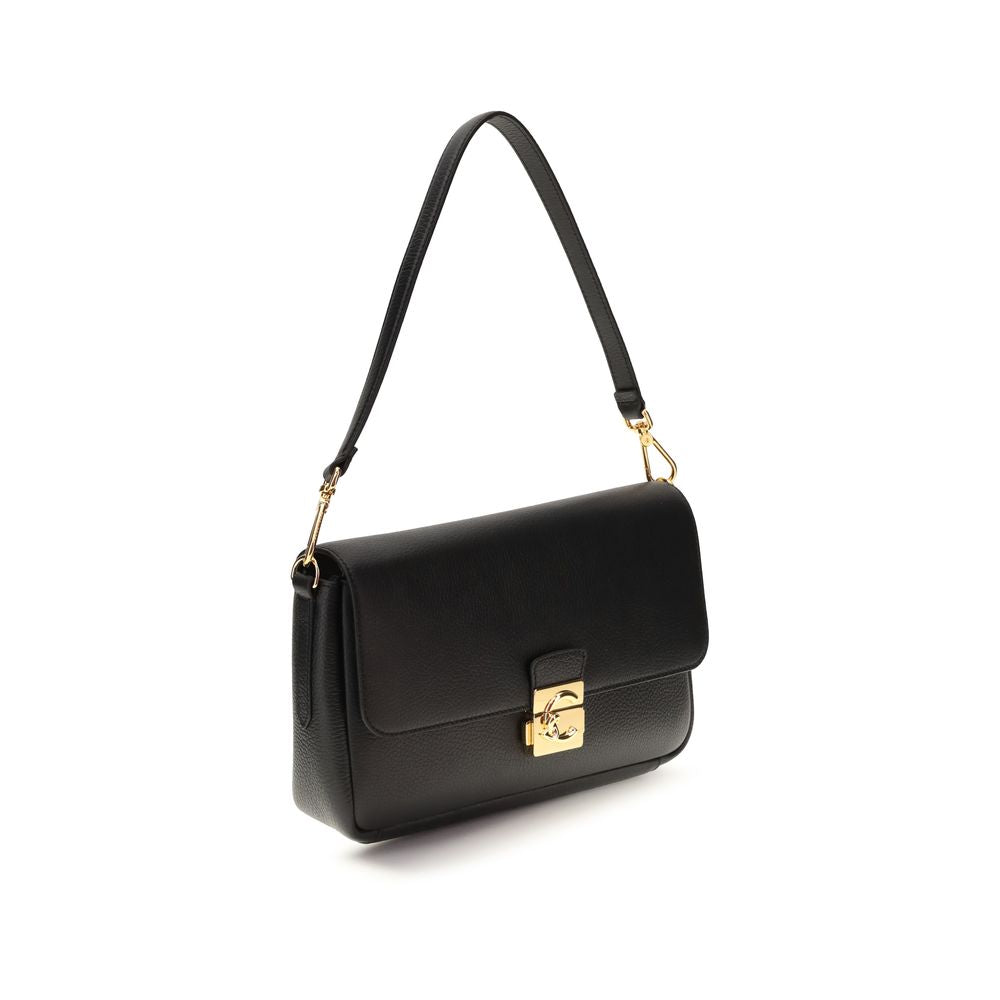 Schwarze C-Me Lock Schultertasche Medium aus Leder