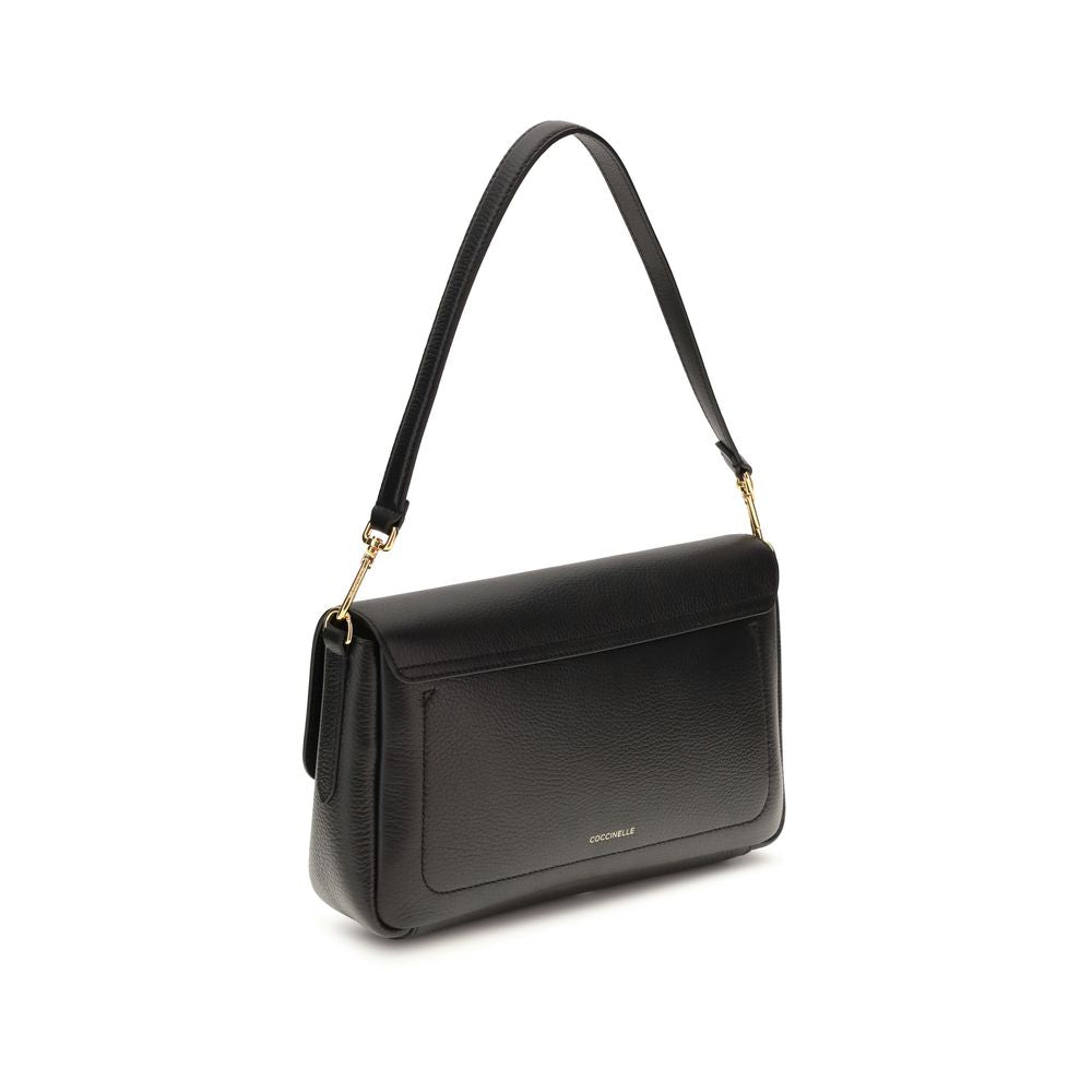 Schwarze C-Me Lock Schultertasche Medium aus Leder