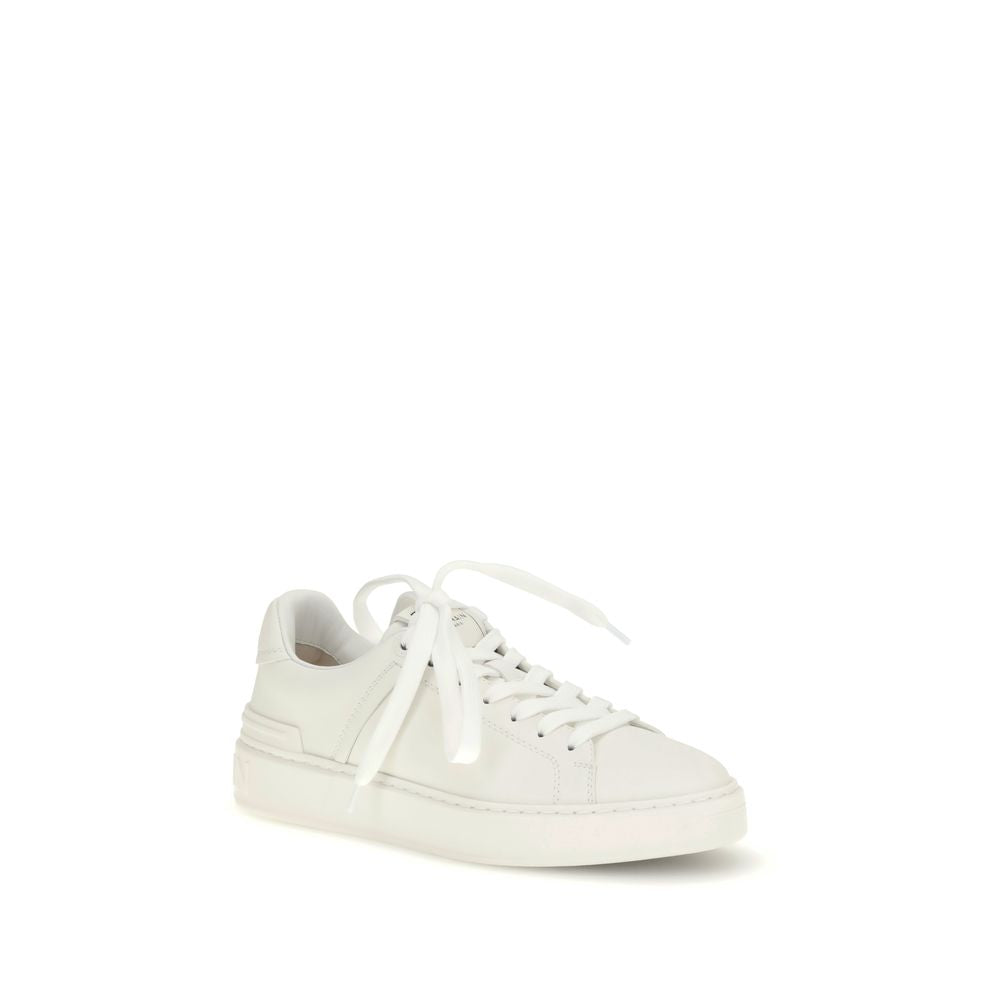 White Leather Low Top Sneakers by Balmain