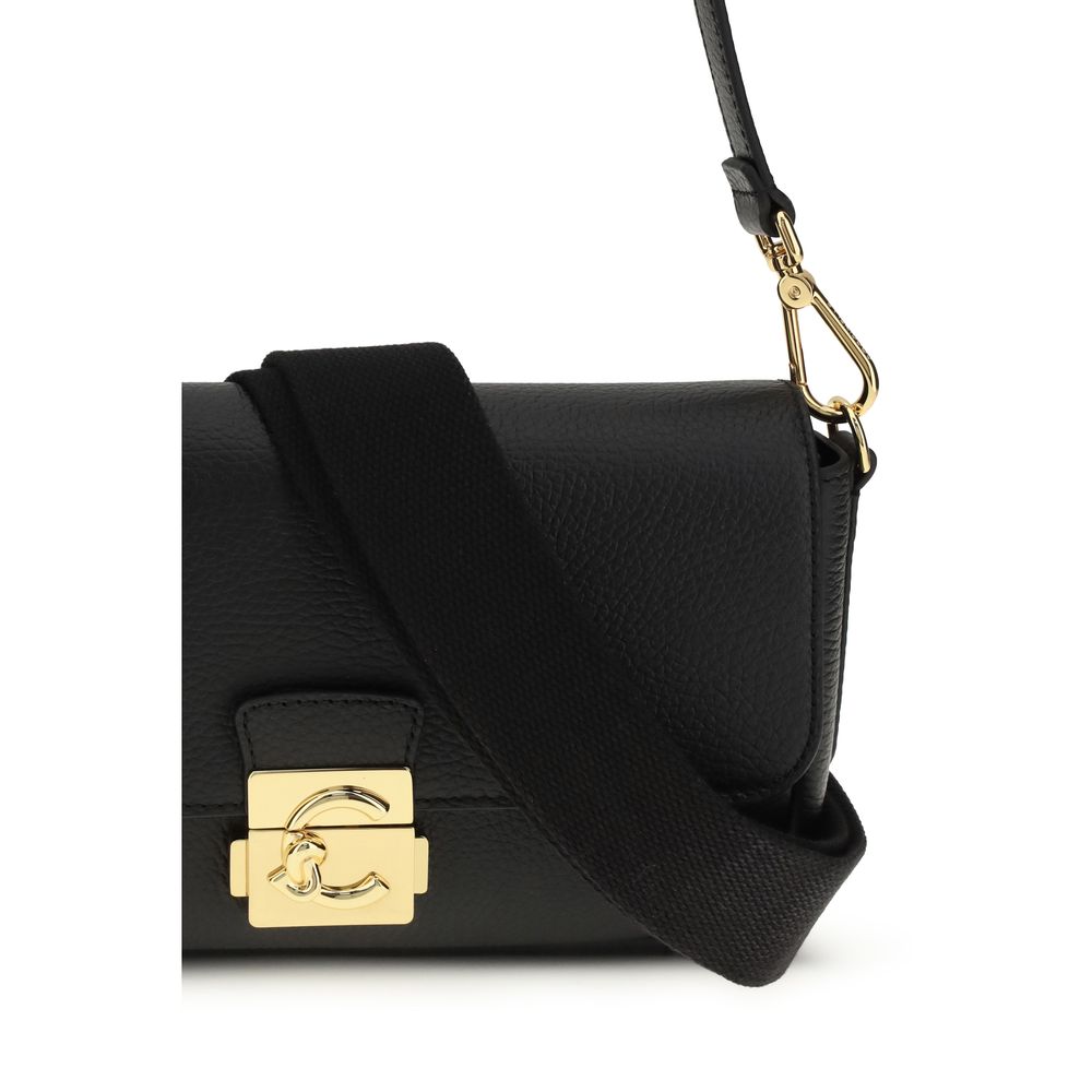 Black Leather C-Me Lock Shoulder Bag by Coccinelle