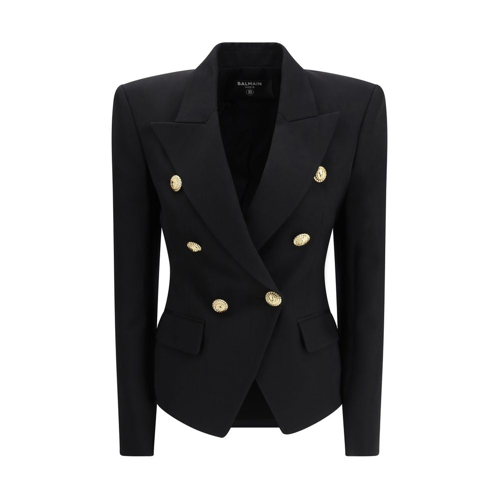 Schwarzer Blazer aus Wolle mit skulpturaler Passform von Balmain