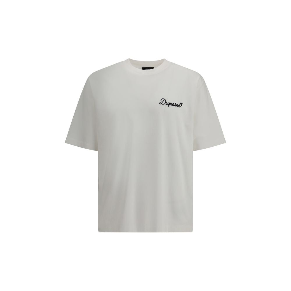 White Cotton Oversize T-Shirt with Embroidered Logo