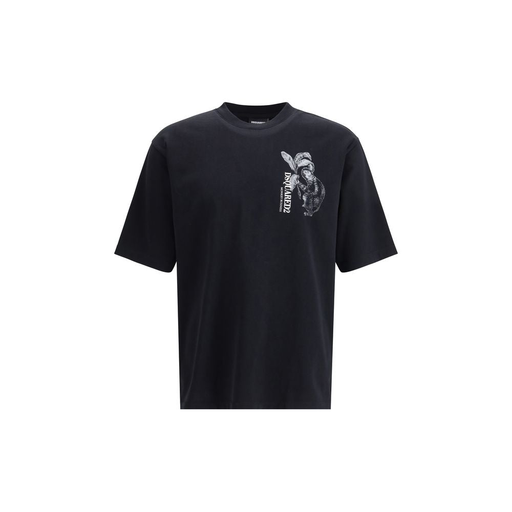 Black Cotton Oversize T-Shirt with Monkey Graphic