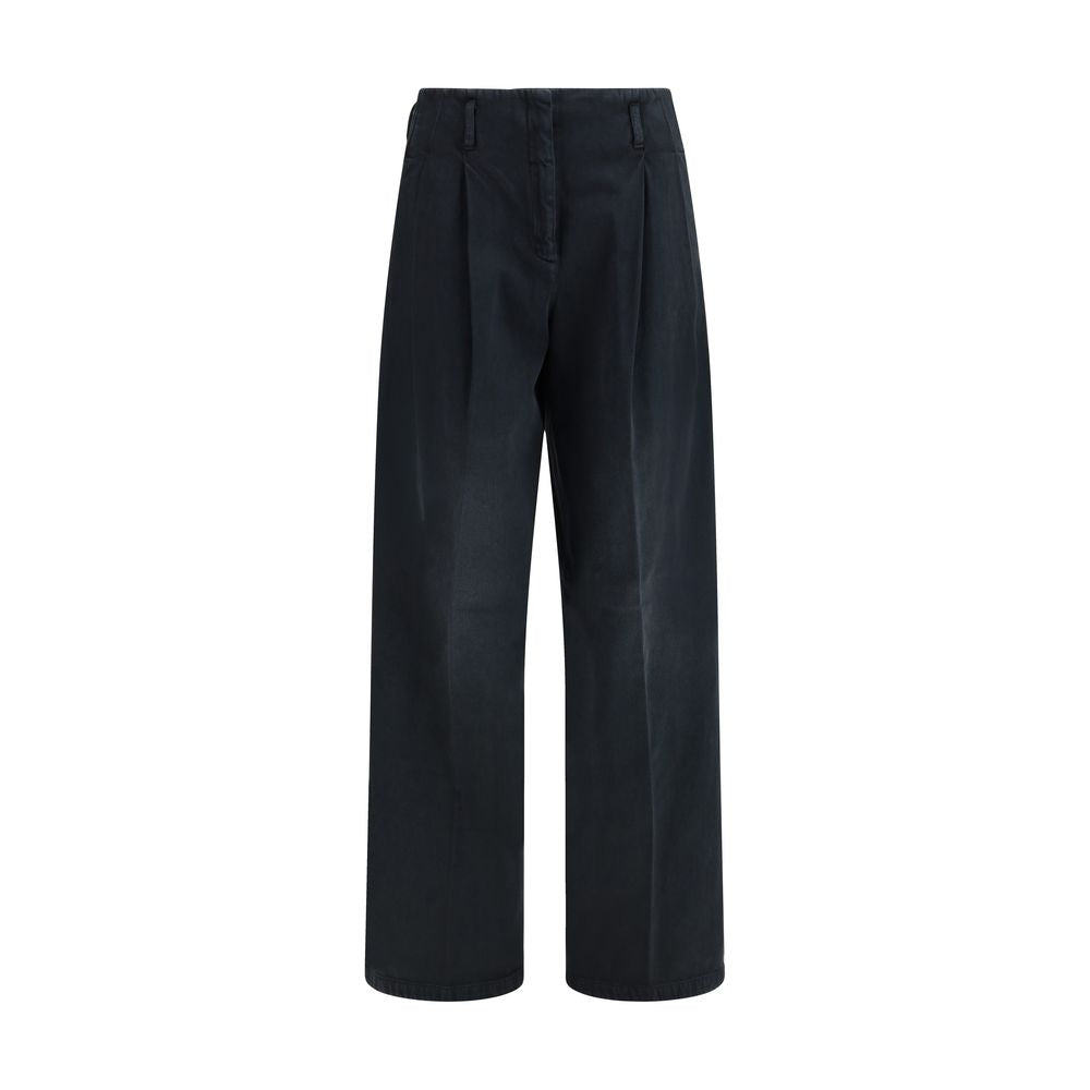 Schwarze weite Freizeithose aus Baumwolle