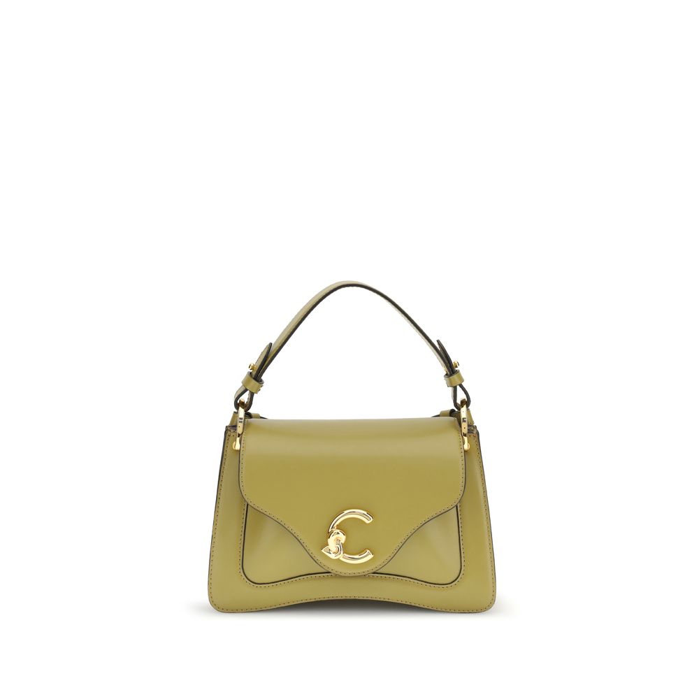 Zweifarbige Lederhandtasche mit goldfarbenem Logo-Detail