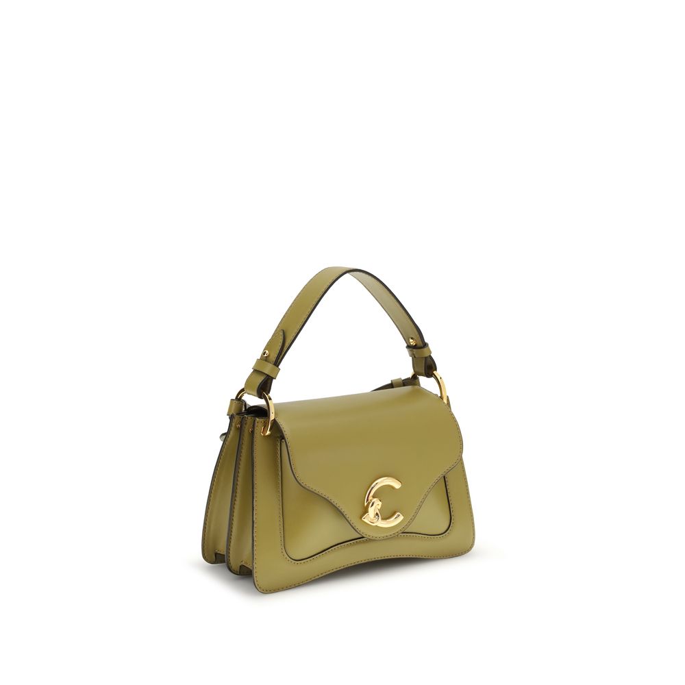 Zweifarbige Lederhandtasche mit goldfarbenem Logo-Detail