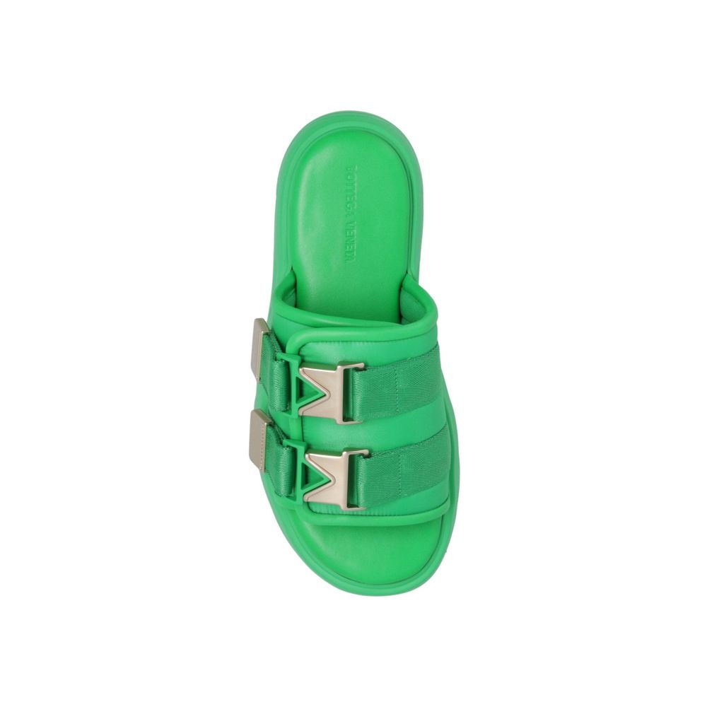 Bicolor Leather-Trim Nylon Slides