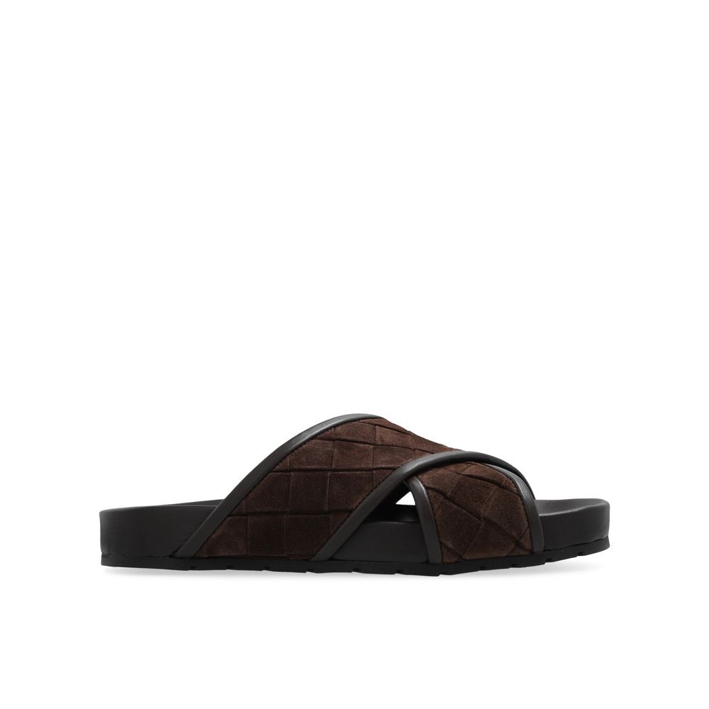 Sandales plates en cuir d'agneau marron