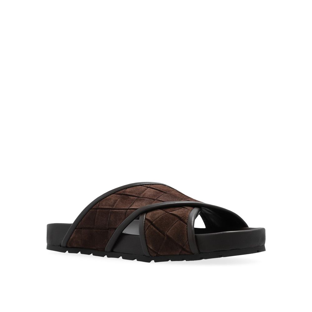 Sandales plates en cuir d'agneau marron