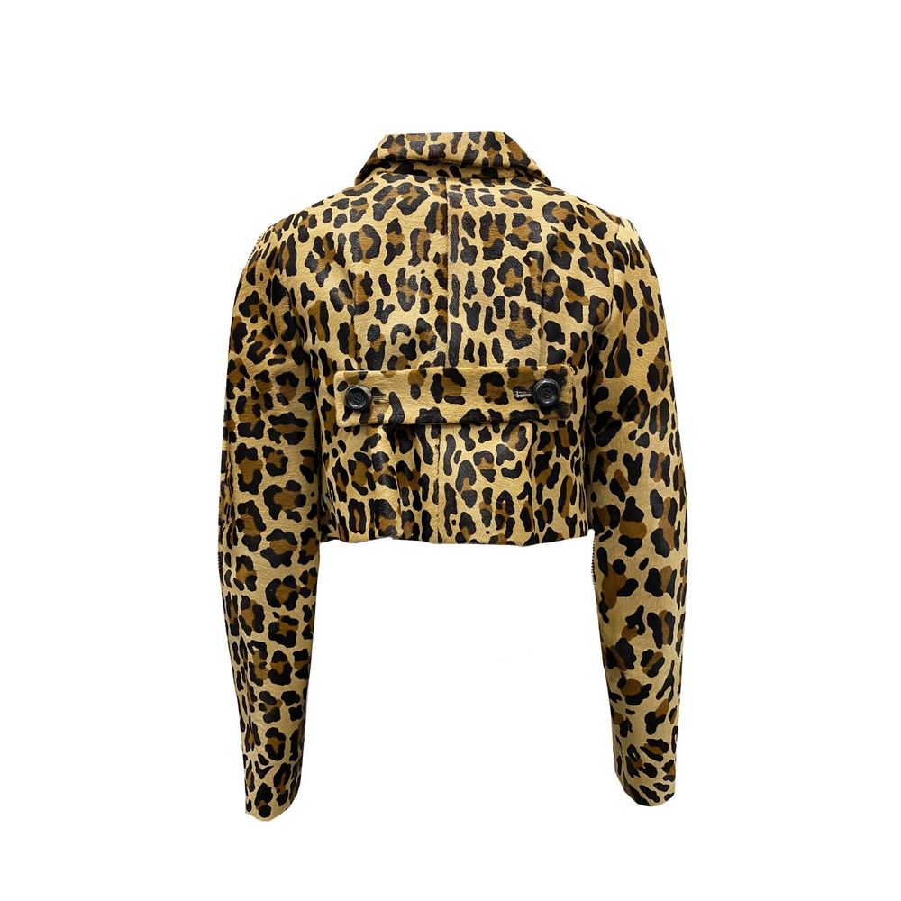 Brauner Ledermantel mit Logoprint-Futter