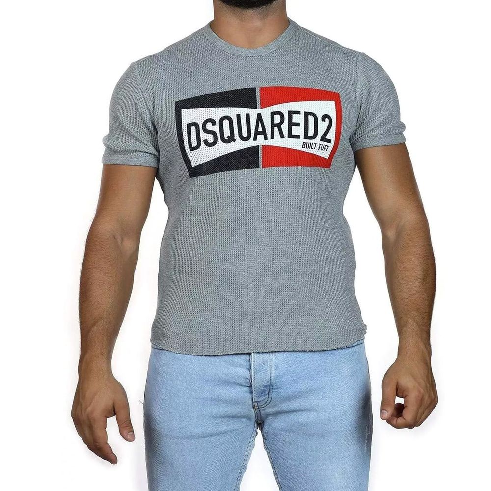 Gray Cotton T-Shirt with Front Logo Detail
