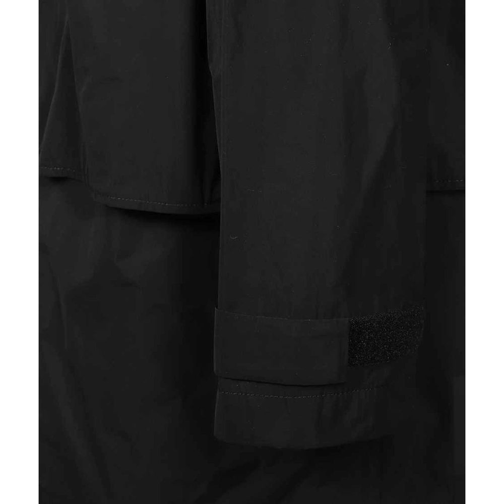 Black Synthetic Jacket with Hood and Zip Pockets