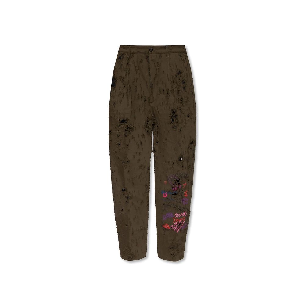 Zweifarbige Baumwoll-Freizeithose mit Stickereien