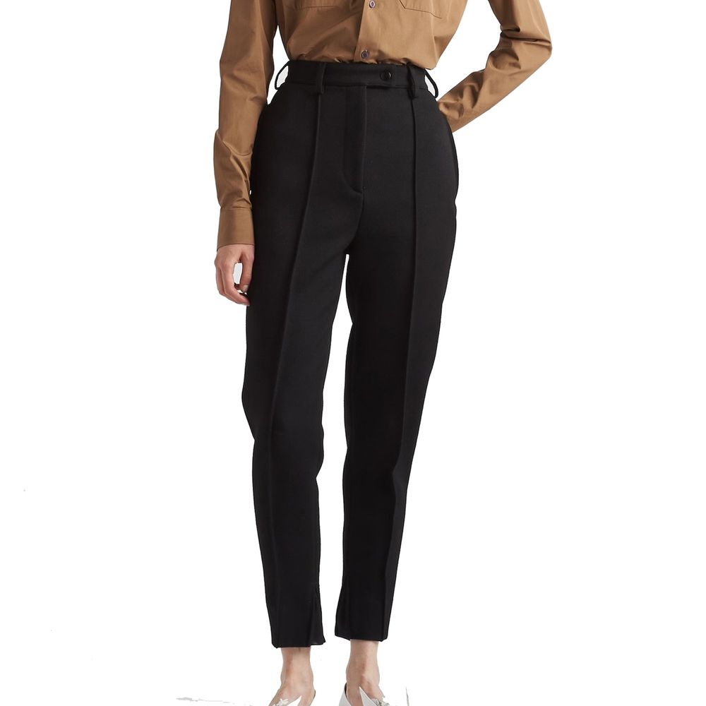 Schwarze Freizeithose aus Wolle mit hohem Bund