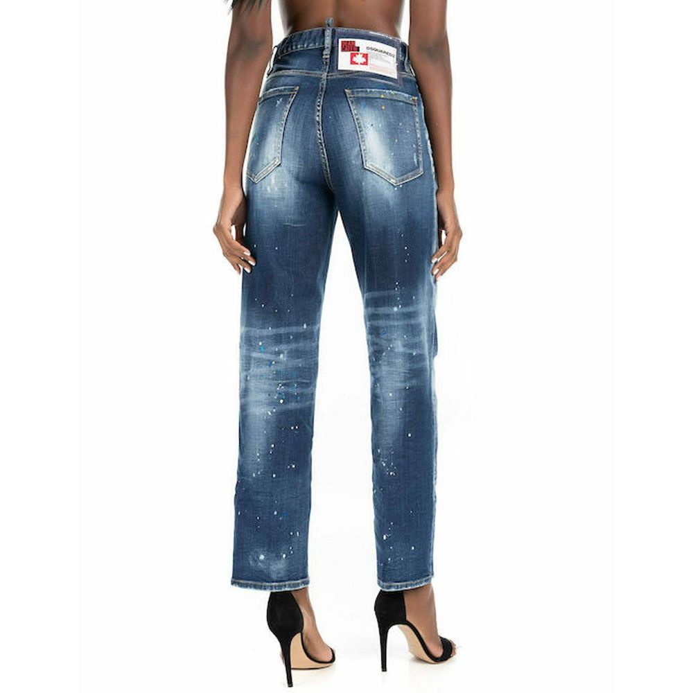 Blue Cotton Denim Jeans with Leather Logo Patch