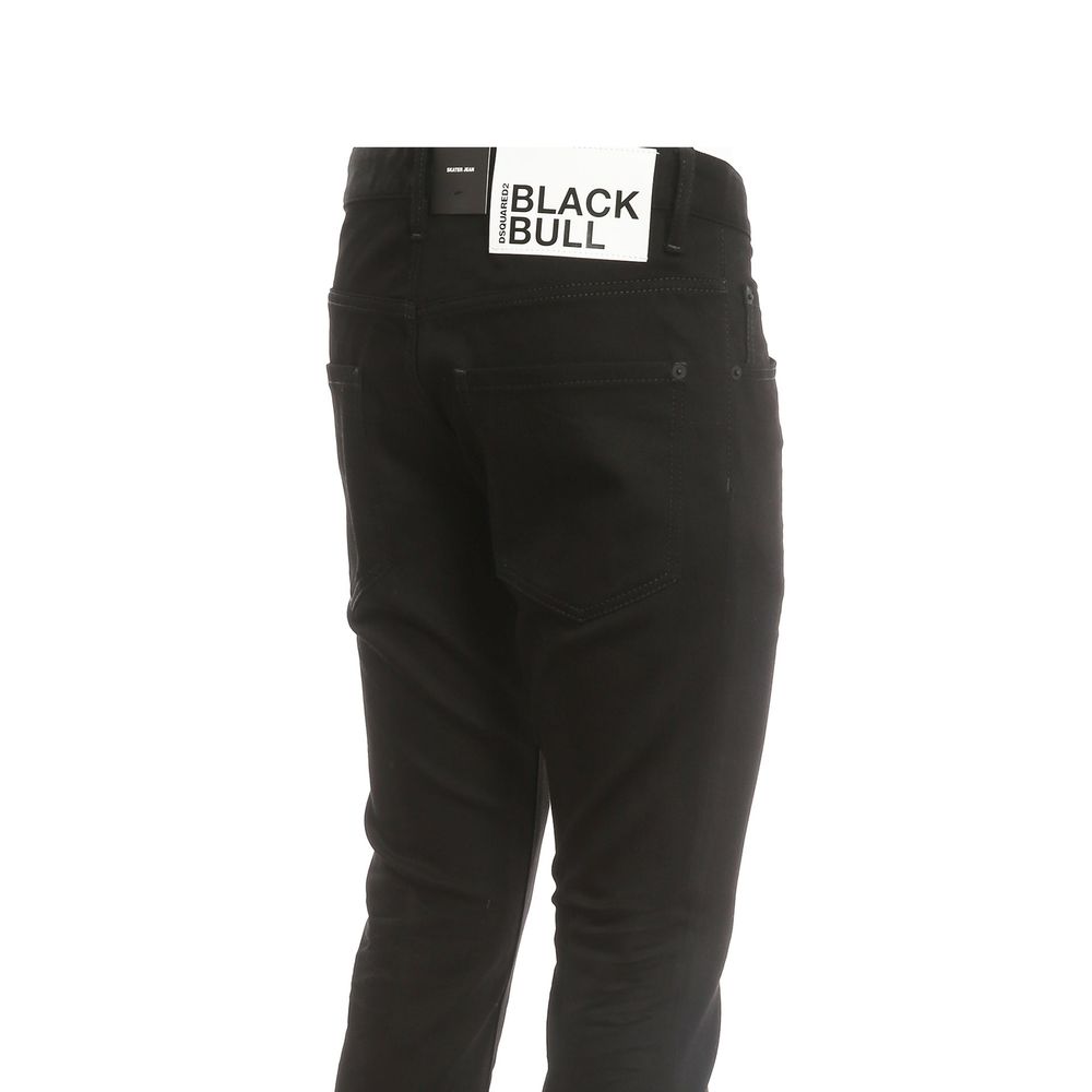 Black Cotton Skinny Jeans with Logo Detail