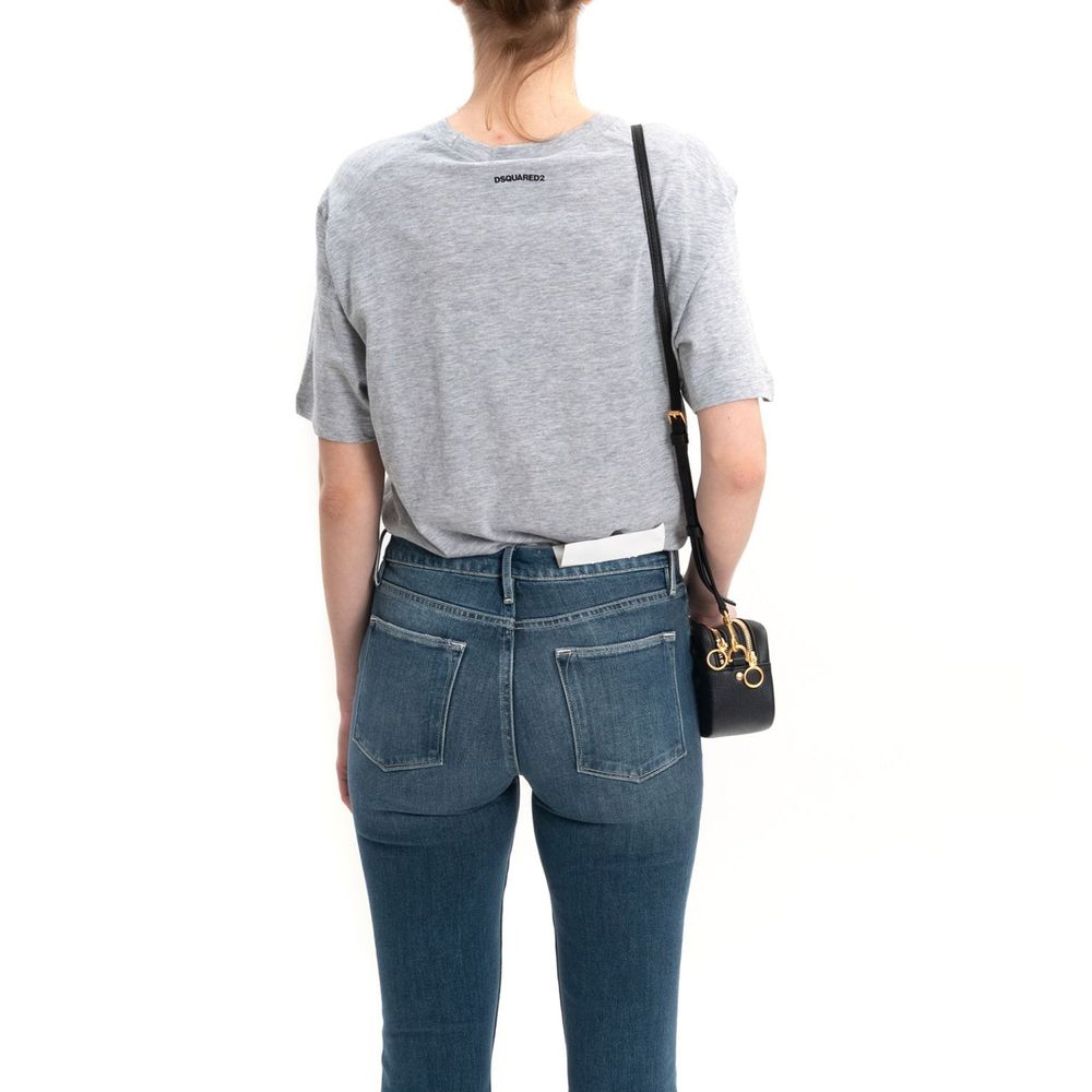 Gray Cotton T-Shirt with Ribbed Trim