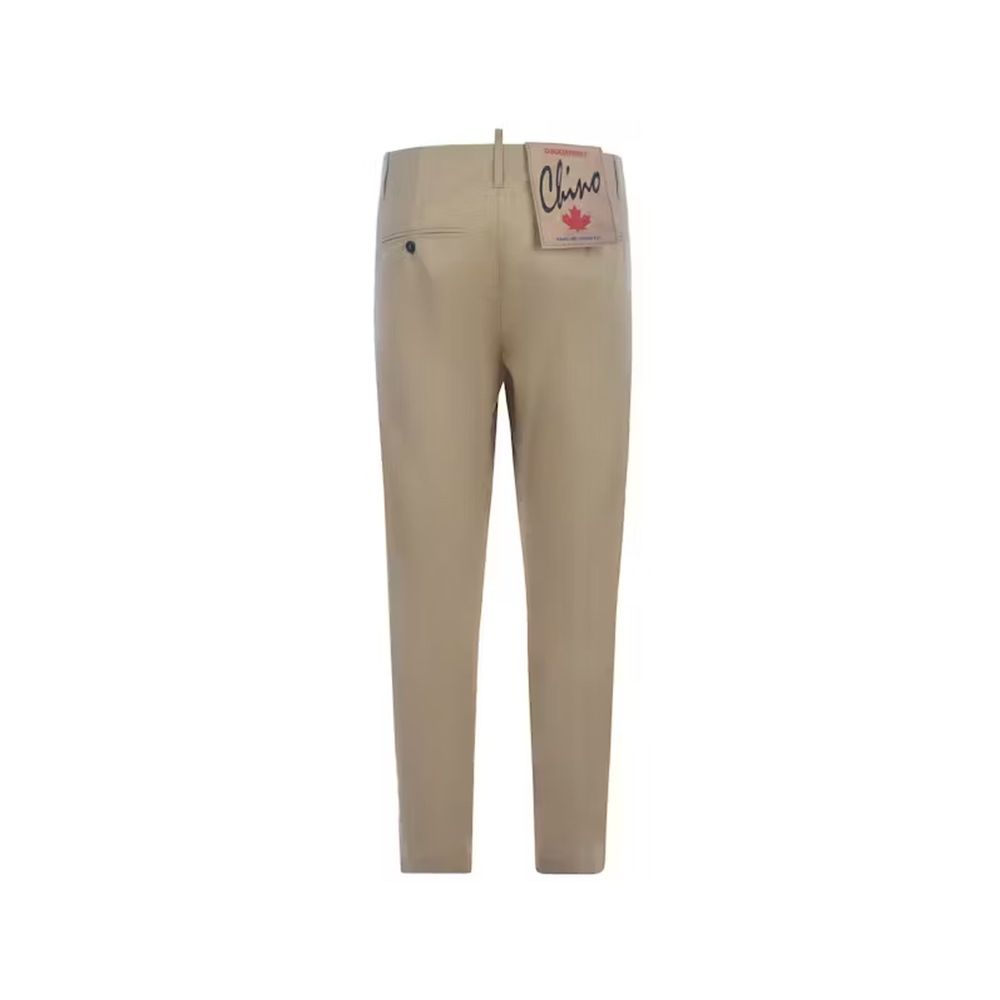 Beige Cotton Chino Pants with Zip Leg Detail