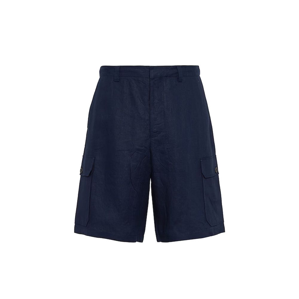 Blaue Leinen-Bermudashorts mit Taschen