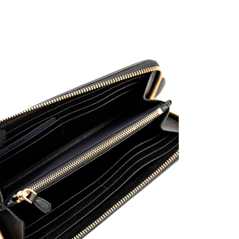 Black Synthetic Wallet with Leather Lining and Zip Closure