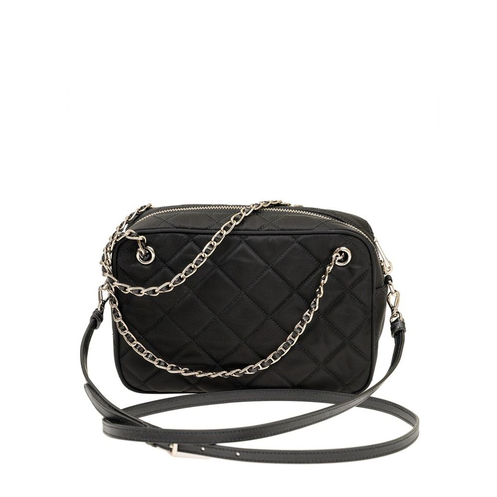 Black Synthetic Crossbody Bag with Detachable Strap