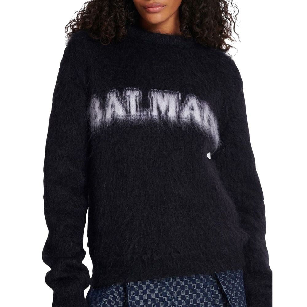 Schwarzes Sweatshirt aus Wollmix mit Logo-Detail