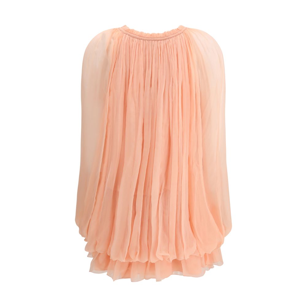 Multicolor Silk Mini Dress with Cape and Ruffles
