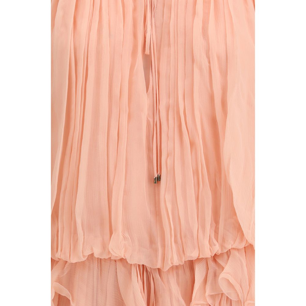 Multicolor Silk Mini Dress with Cape and Ruffles