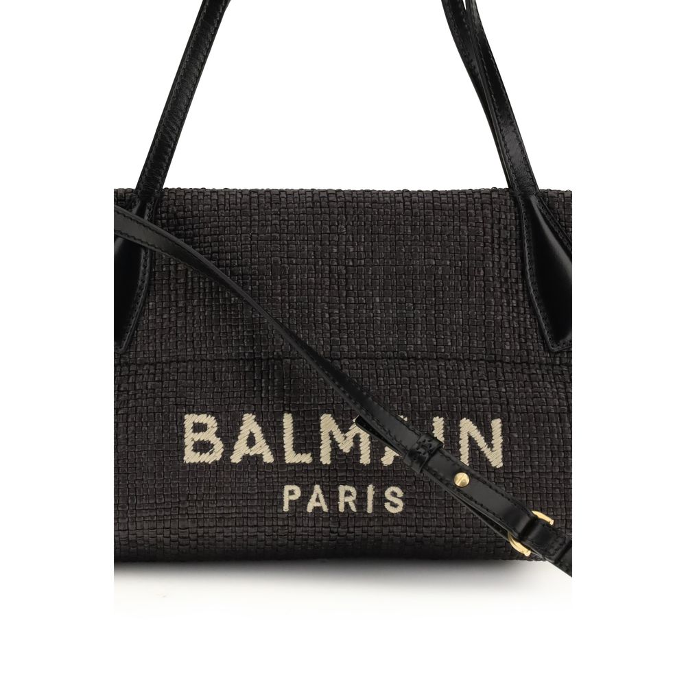 Black Raffia and Leather Shoulder Bag