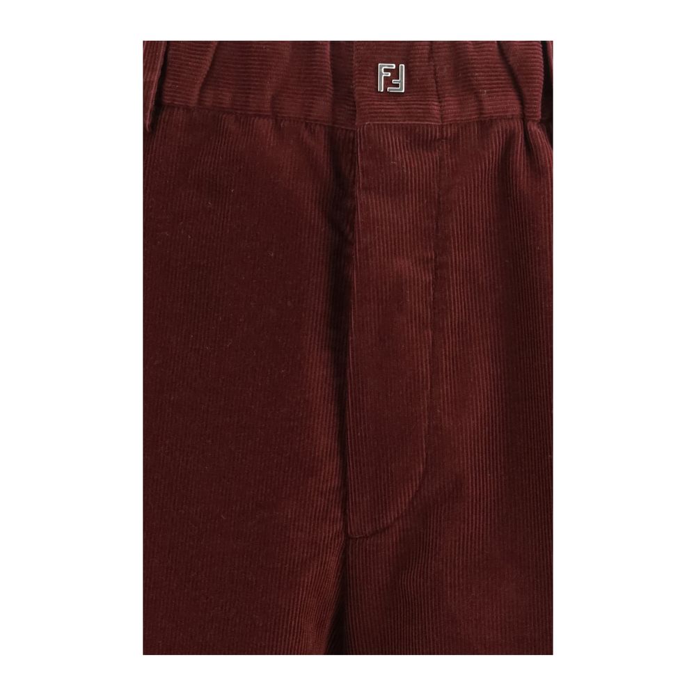 Bordeaux Cotton Velvet Pants with Elastic Waistband