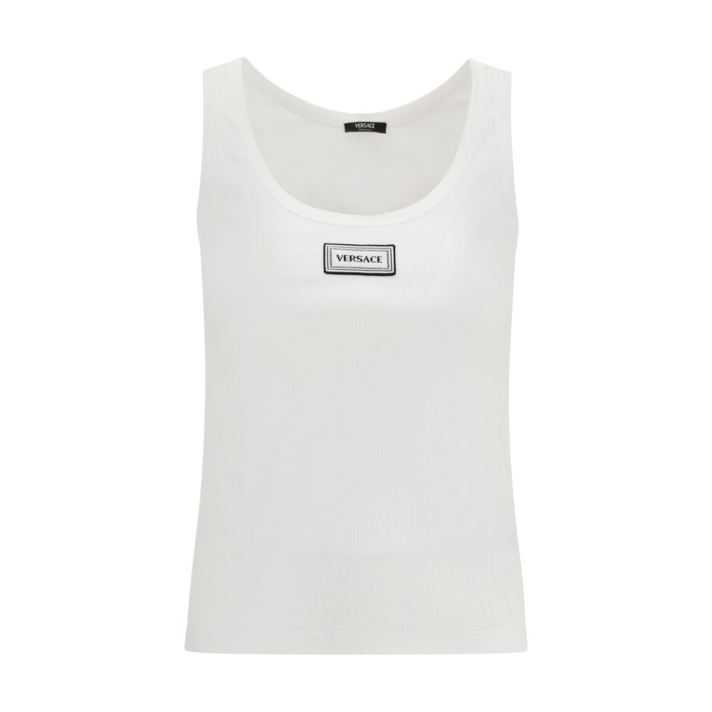 White Cotton Versace Tank Top with Vintage Logo Patch
