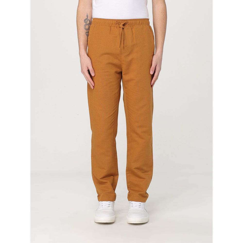 Brown Linen Casual Pants with Adjustable Waist