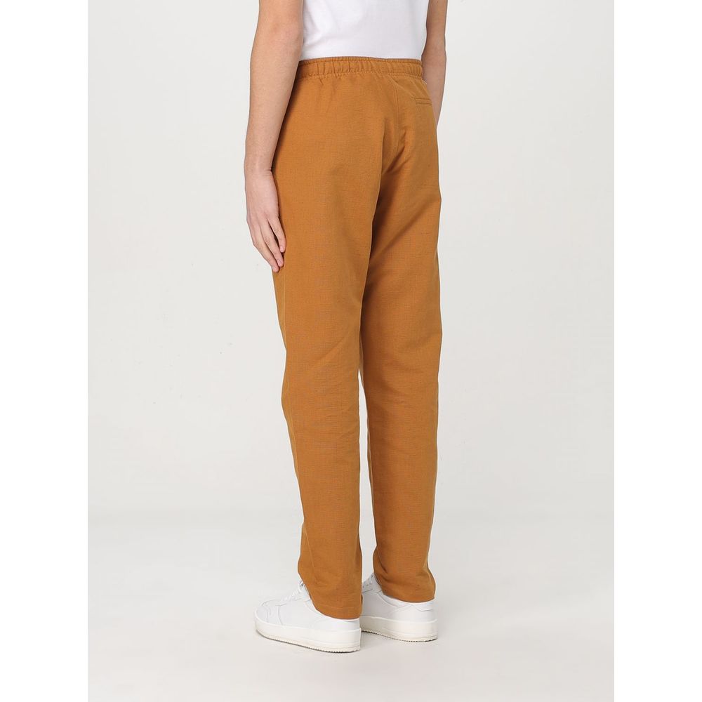 Brown Linen Casual Pants with Adjustable Waist