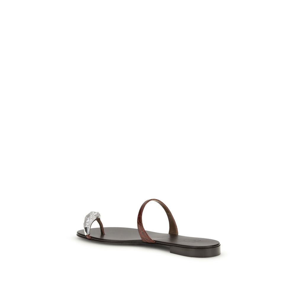 Brown Leather Sandals with Crystal Accent