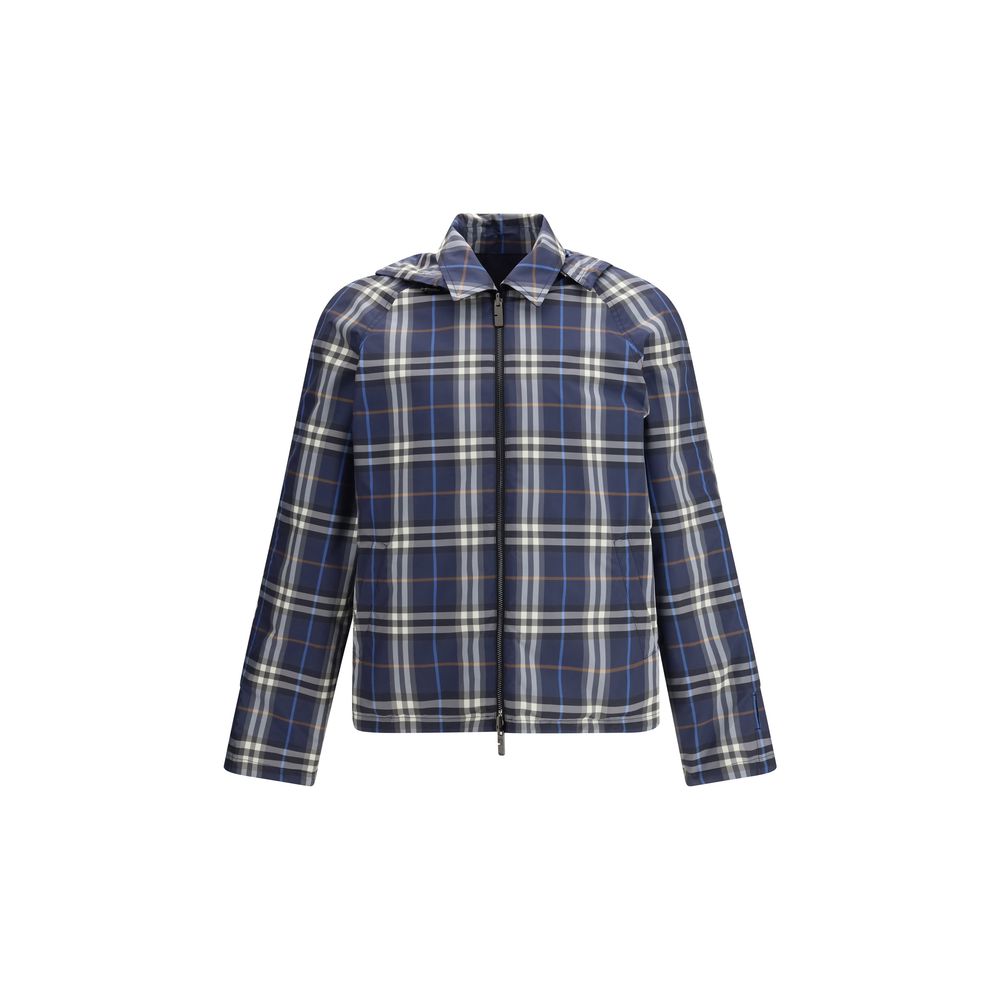 Blaue synthetische Regenjacke mit Kapuze und Wendedesign