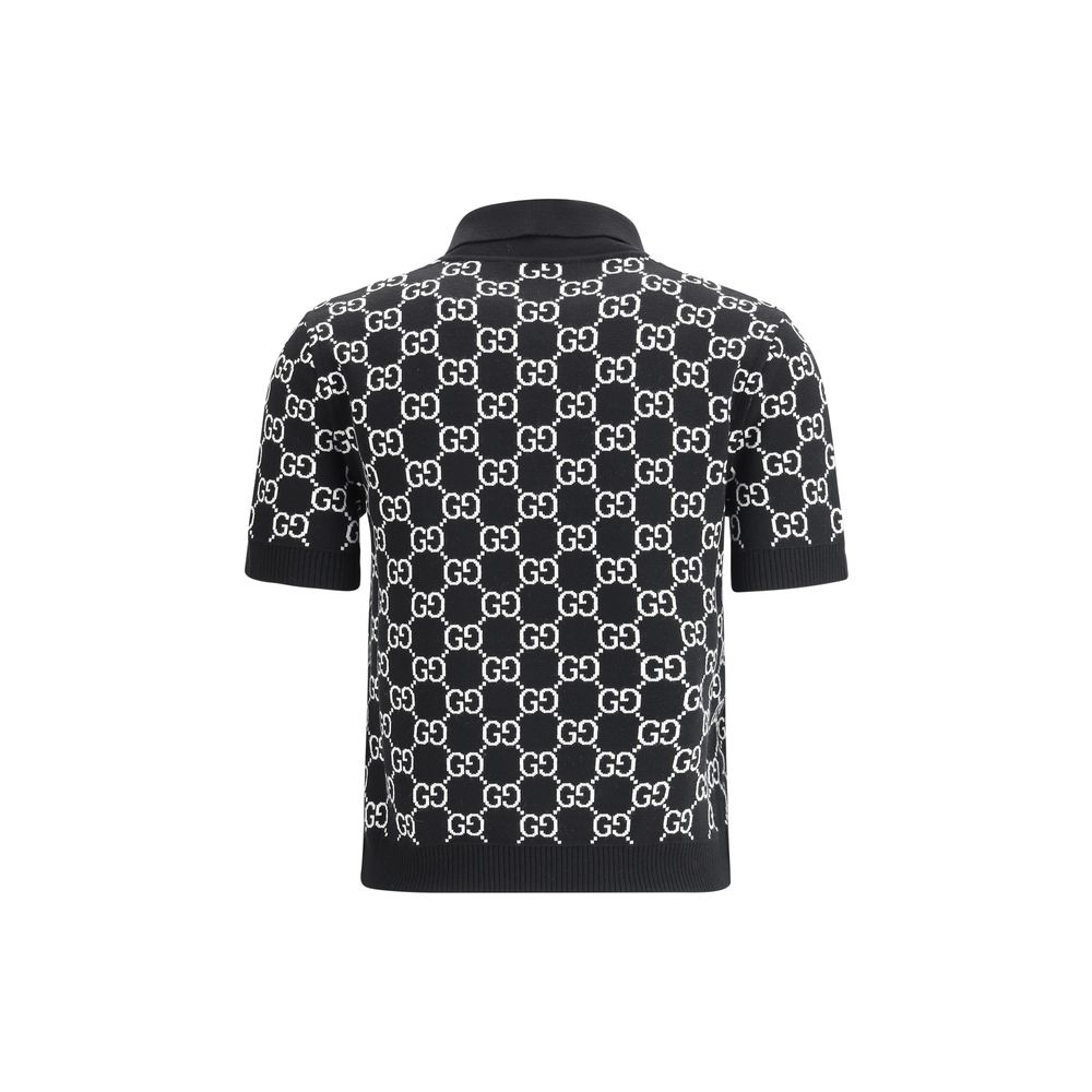 Black Wool GG Jacquard Polo Shirt