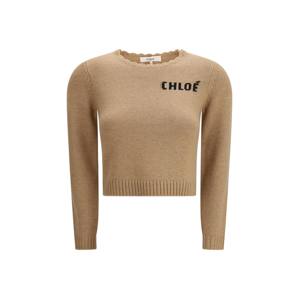 Grey Wool-Cashmere Sweatshirt with Logo by Chloé