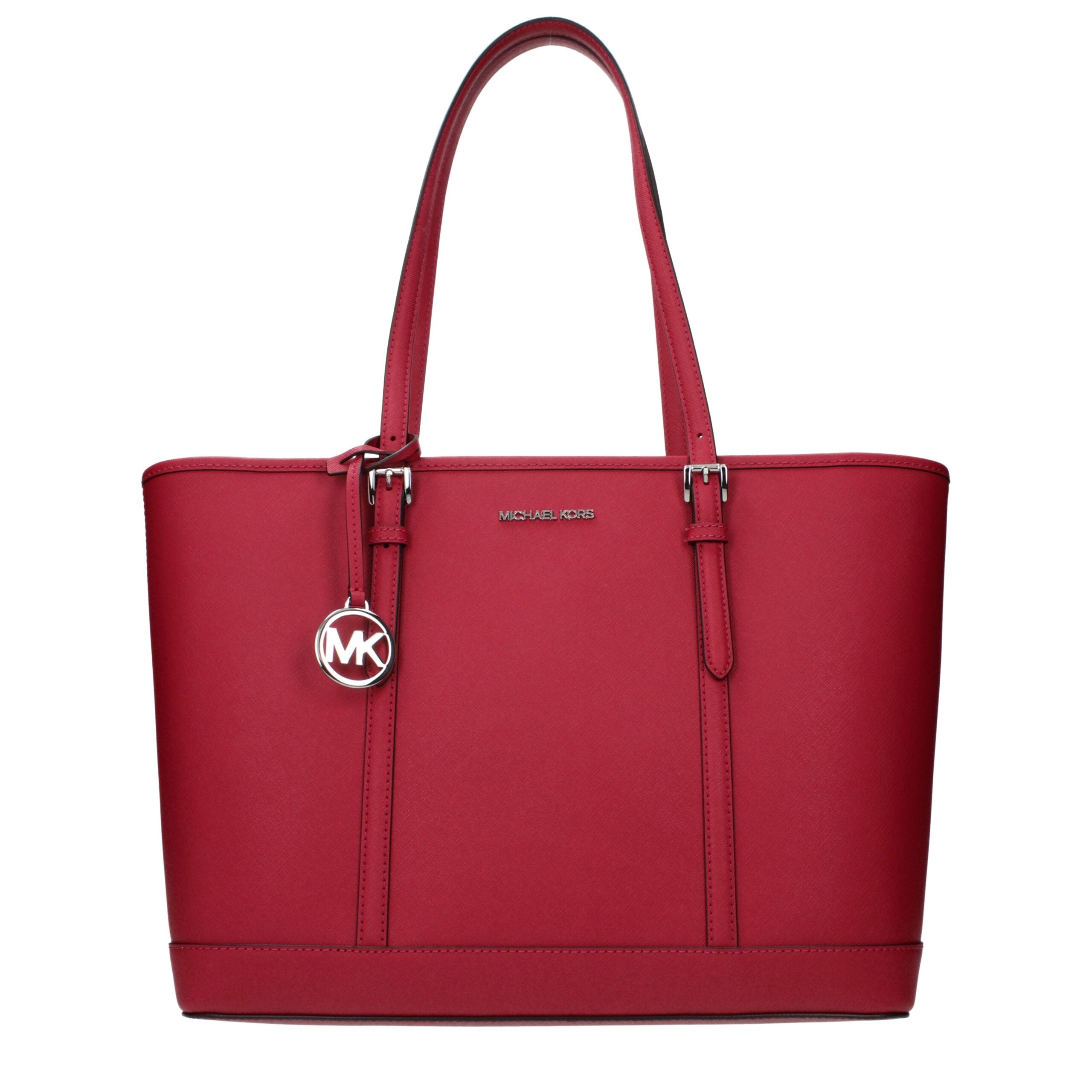 Red Leather Shoulder Bag with Front Logo by Michael Kors