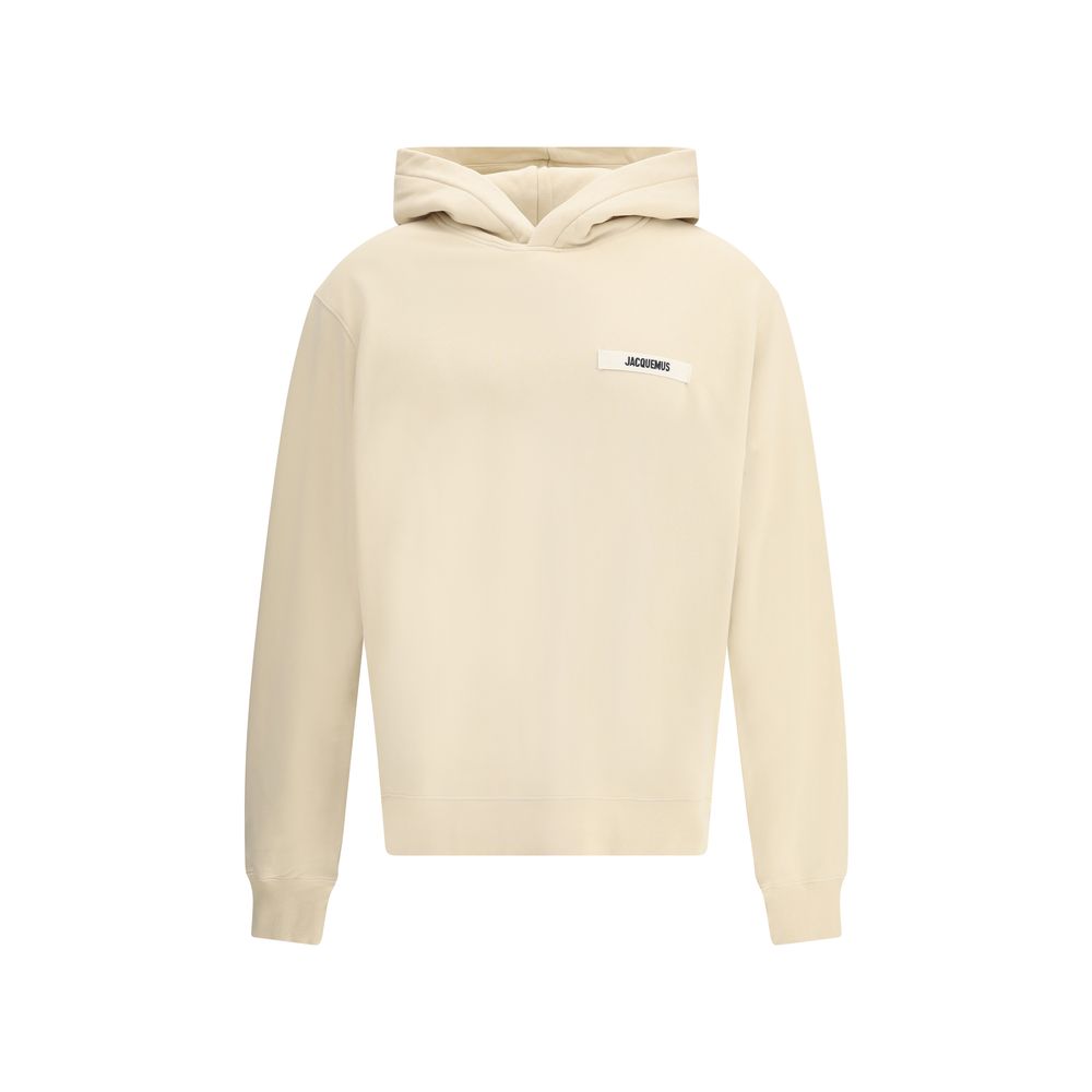 Beige Cotton Hooded Sweatshirt with Logo Patch
