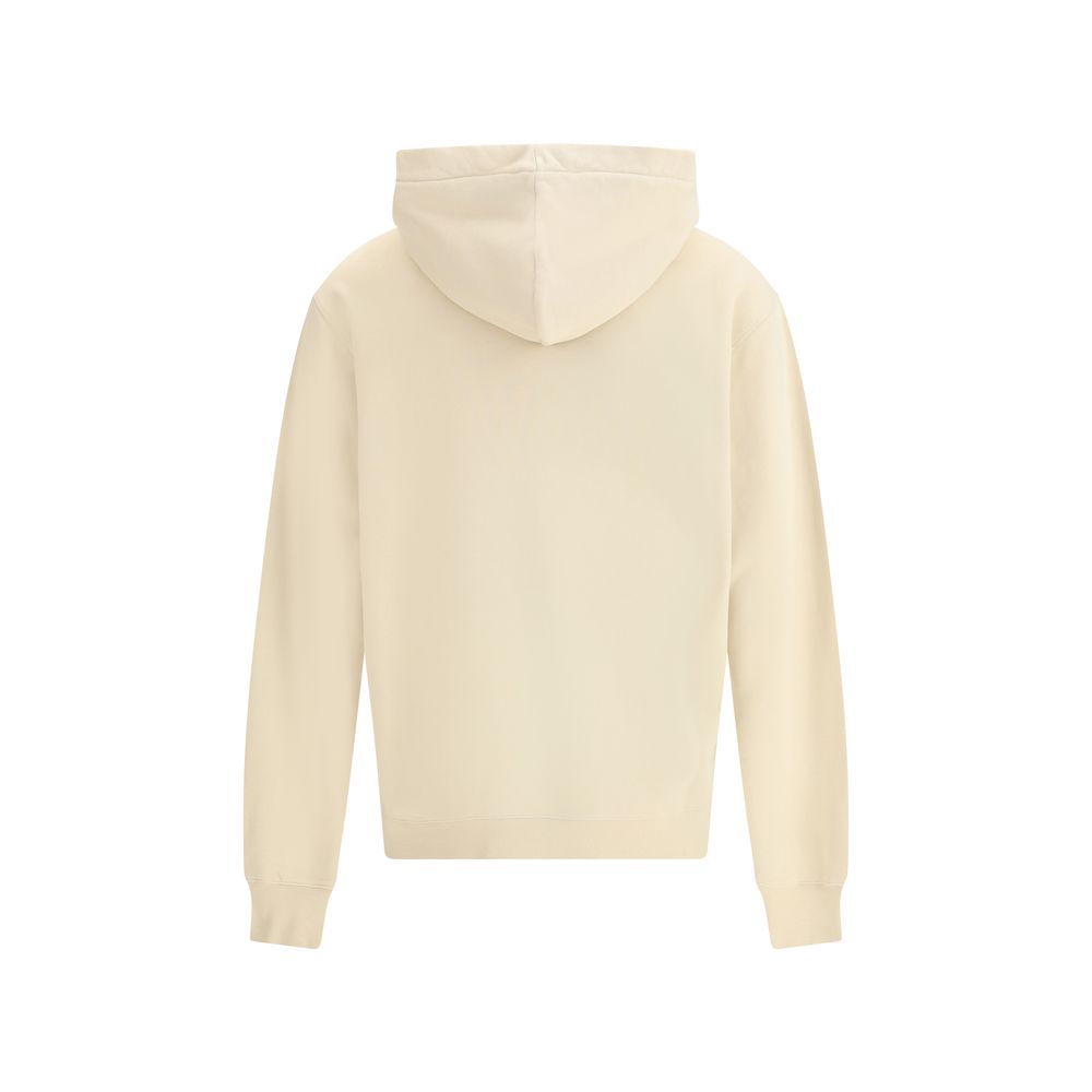 Beige Cotton Hooded Sweatshirt with Logo Patch