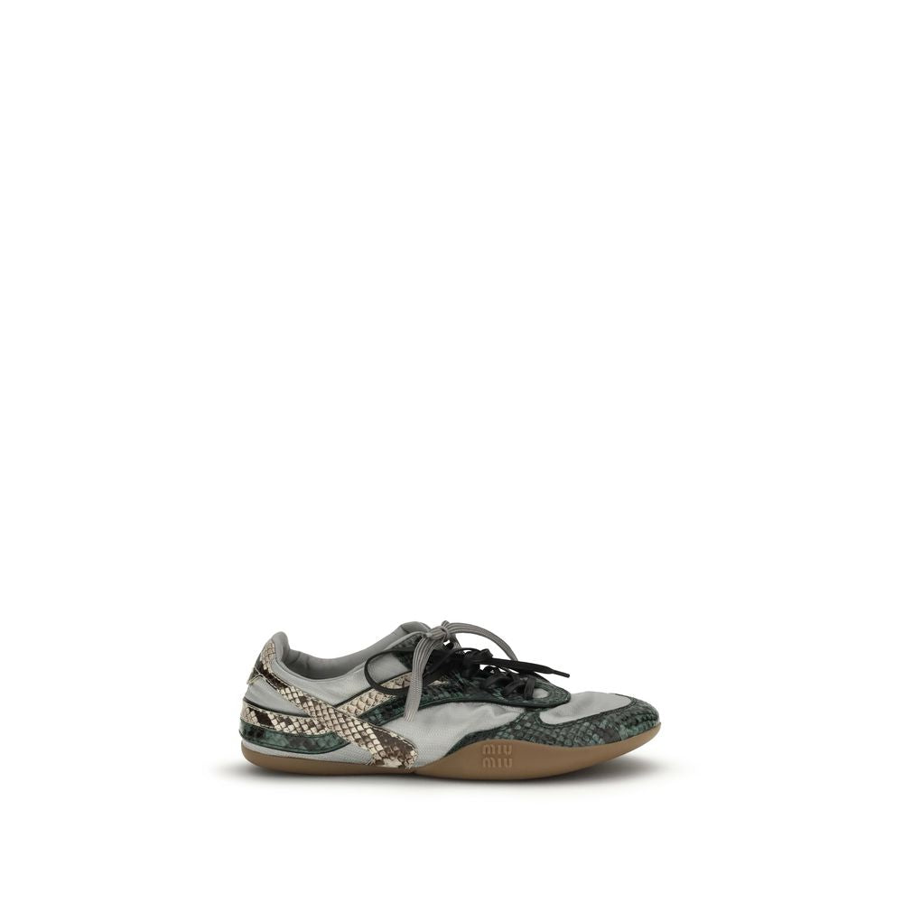 Gray Synthetic Athletic Sneakers with Python Print Detail