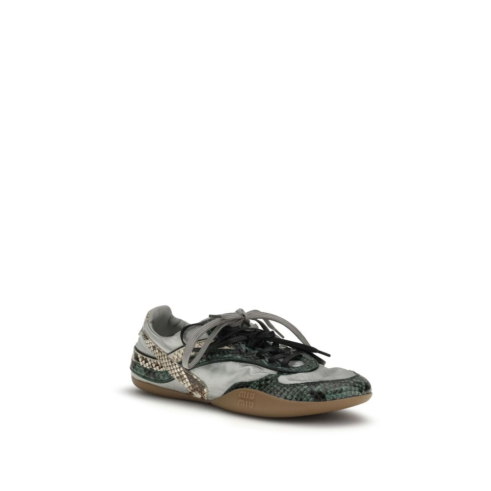 Gray Synthetic Athletic Sneakers with Python Print Detail