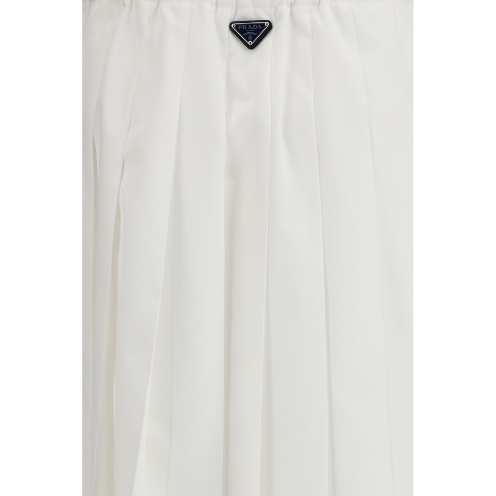White Cotton Pleated Long Skirt with Front Tie Closure