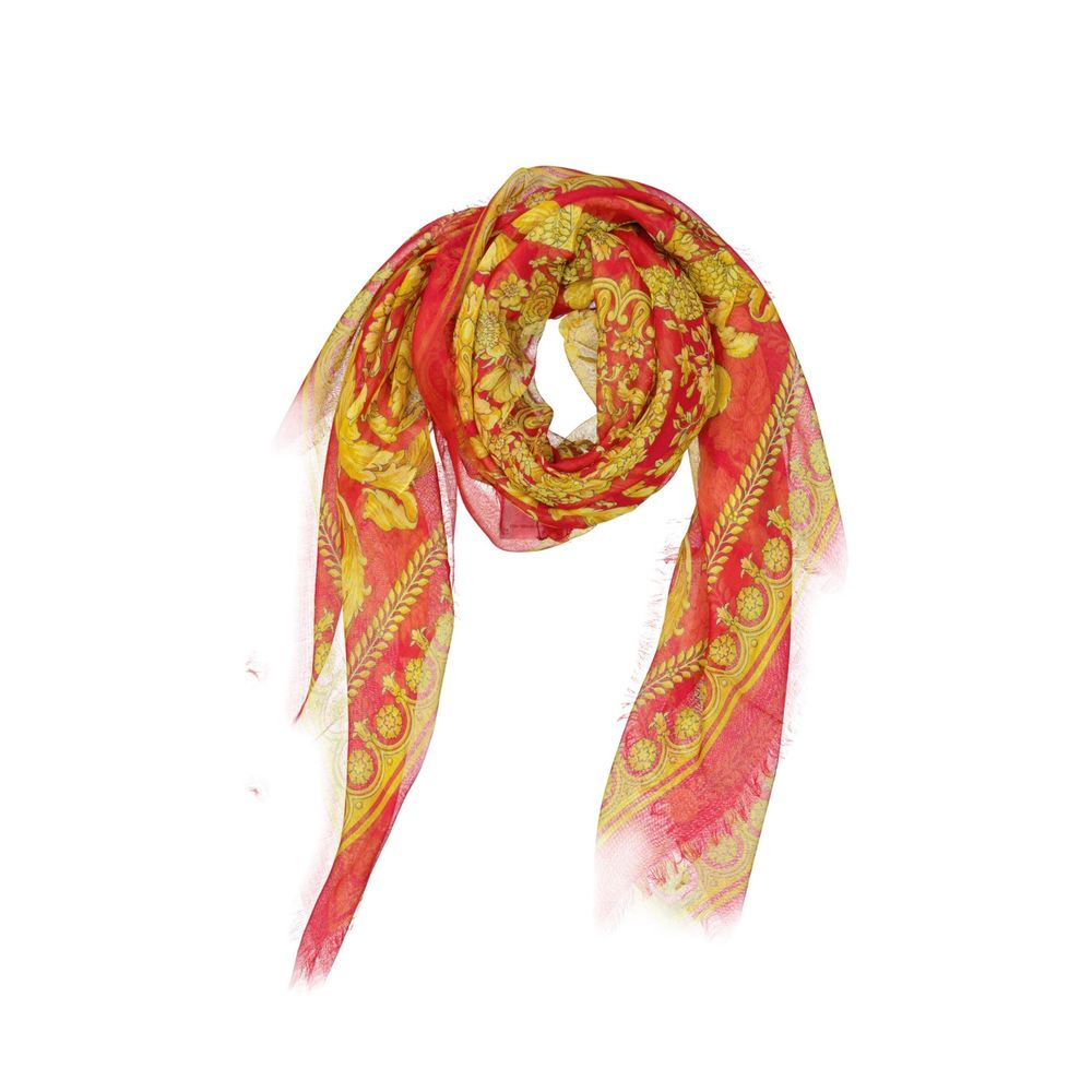 Multicolor Silk-Blend Scarf with Fringe Finish
