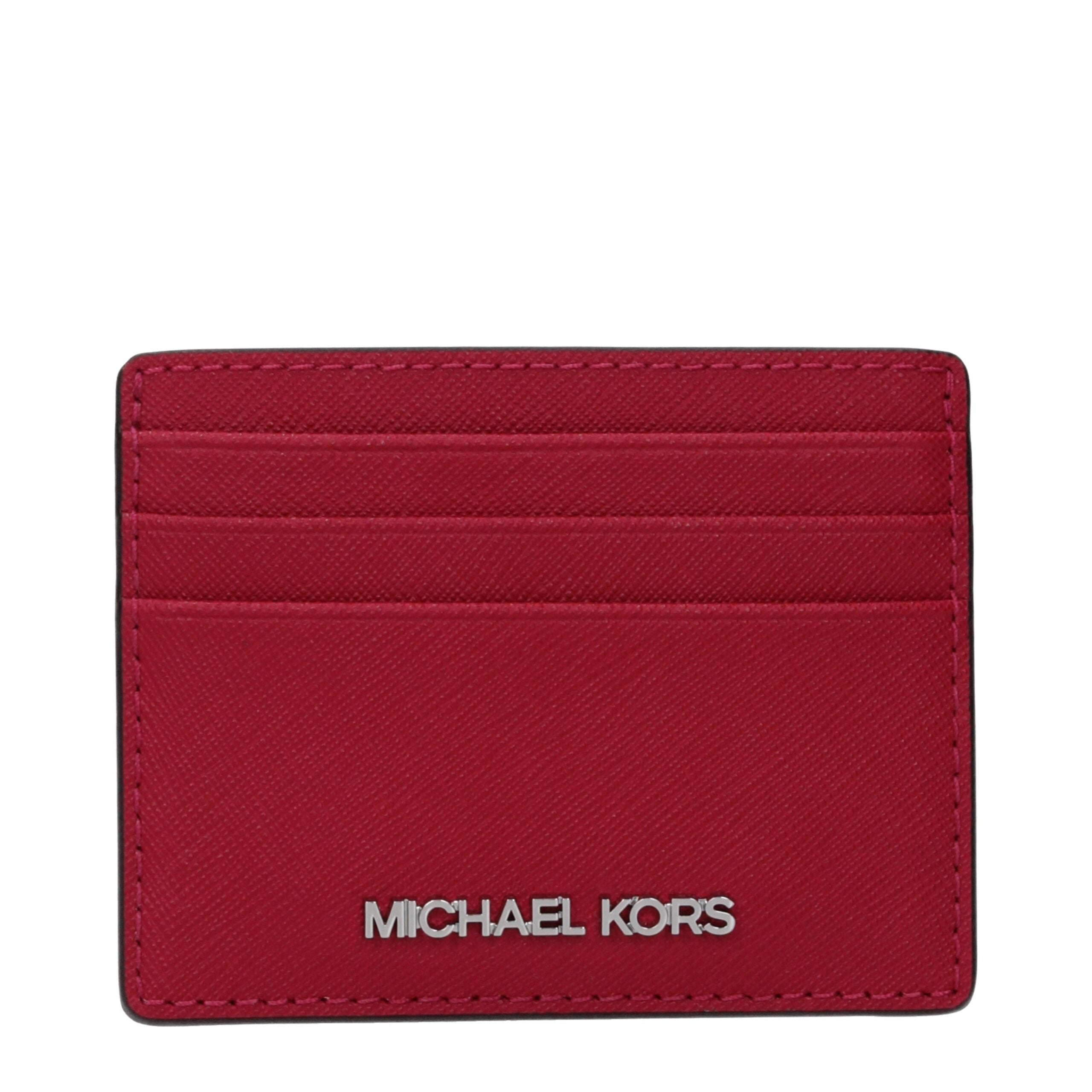 Red Leather Cardholder with Front Logo by Michael Kors