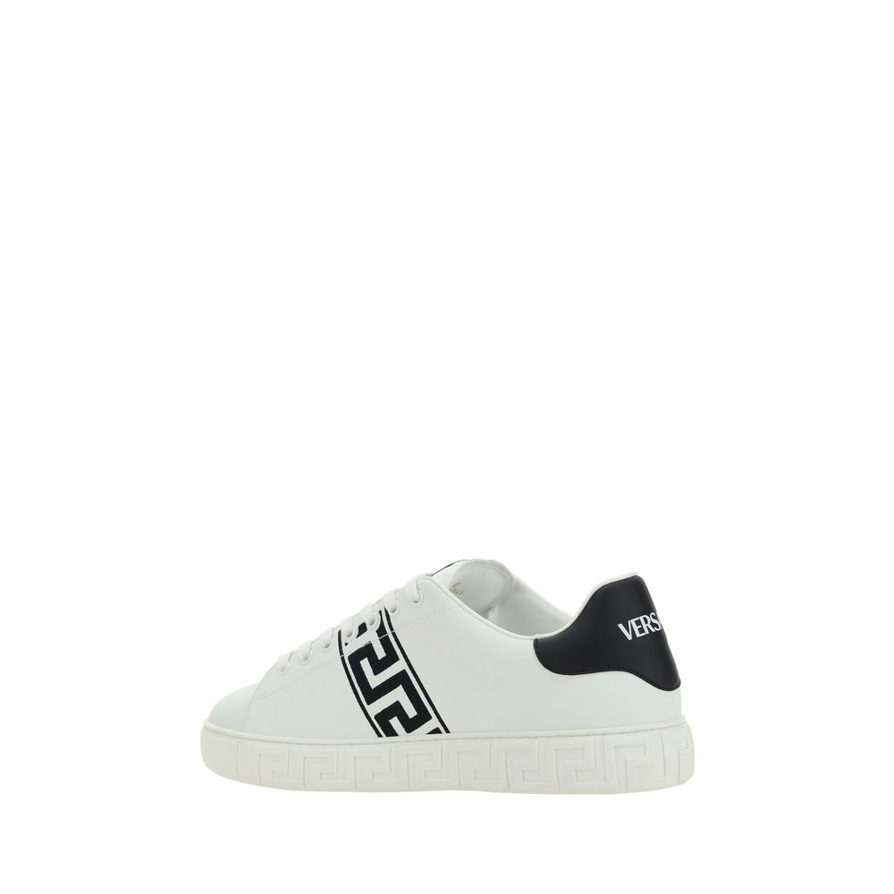 Weiße Low-Top-Sneaker aus Leder mit griechisch geprägter Sohle